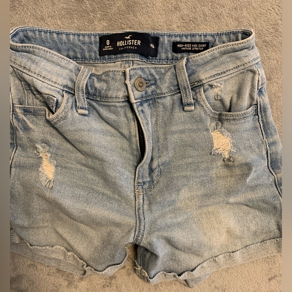 Hollister Women's Distressed Light Blue Jean Shorts